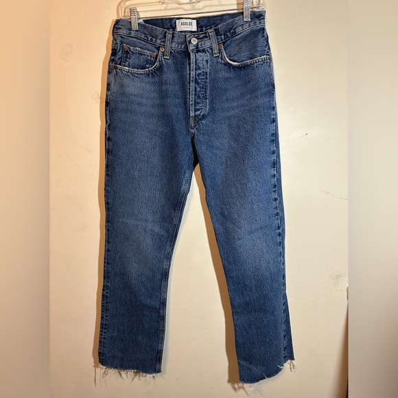 AGOLDE Organic Cotton Medium Wash Button Fly Relaxed Boot Raw Hem‎ Jeans Size 26 - Picture 1 of 5